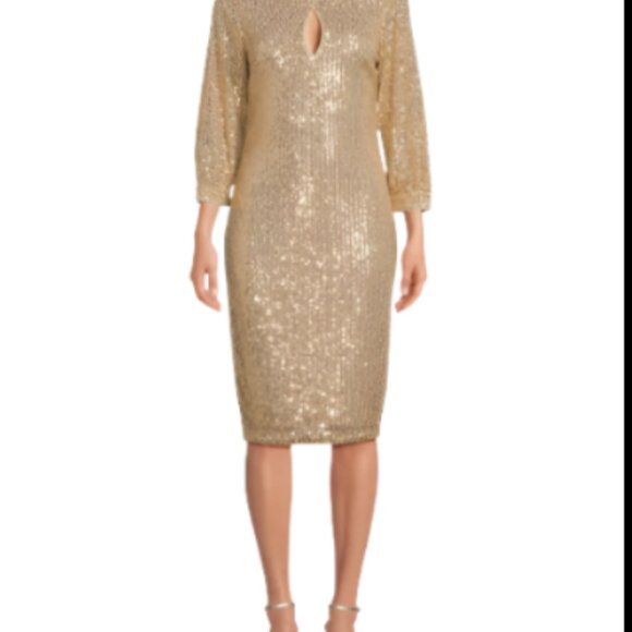 KENSIE 3/4 Sleeve Sequin Sheath Dress - Picture 4 of 4